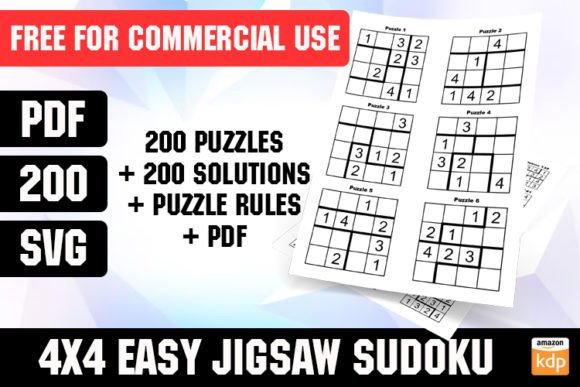 200 4x4 Easy Jigsaw Sudoku Puzzles Set: Graphics for KDP Interiors