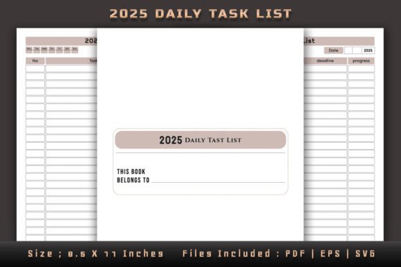 2025 Daily Task List Log Book for KDP Graphics