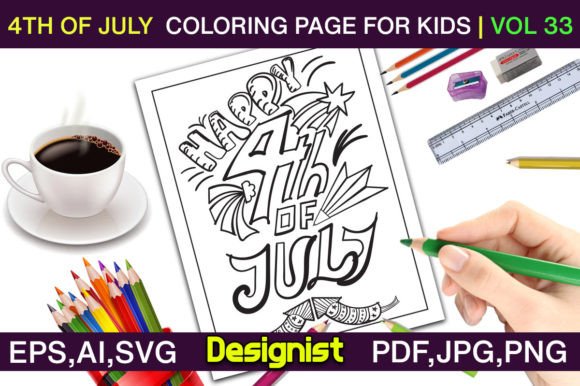 4th of July Coloring Page for Kids Vo-33: Graphics for Kdp Interiors