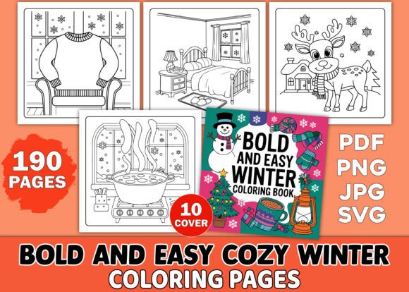 Bold and Easy Cozy Winter Coloring Pages: Graphics for KDP Interiors