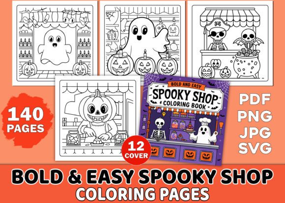 Bold and Easy Spooky Shop Coloring Pages: Graphics for KDP Interiors