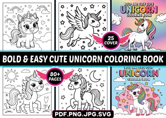 Bold and Easy Unicorn Coloring Pages: Graphics for KDP Interiors