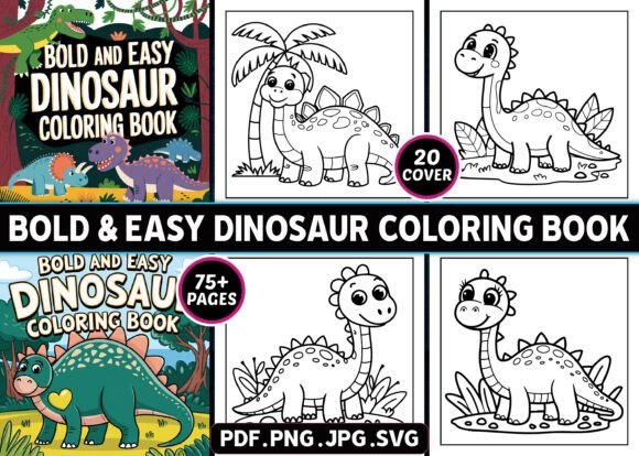 Bold Easy Cute Dinosaur Coloring Pages