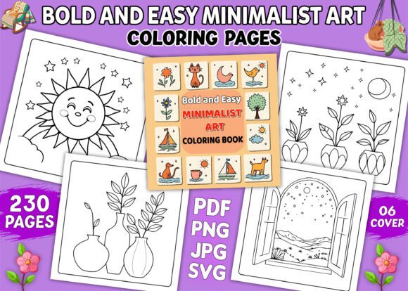 Bold Easy Minimalist Art Coloring Pages: Graphics for Kdp Interiors