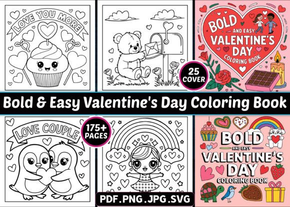 Bold Easy Valentine’s Coloring Pages: Graphics for KDP Interiors