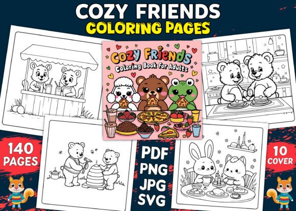 Cozy Friends Coloring Book for Adults: Graphics & KDP Interiors