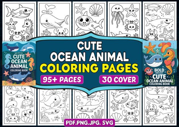 Cute Ocean Animals Coloring Pages – KDP Graphics