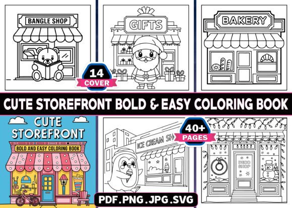 Cute Storefront Coloring Pages Bold Easy Graphics for KDP Interiors