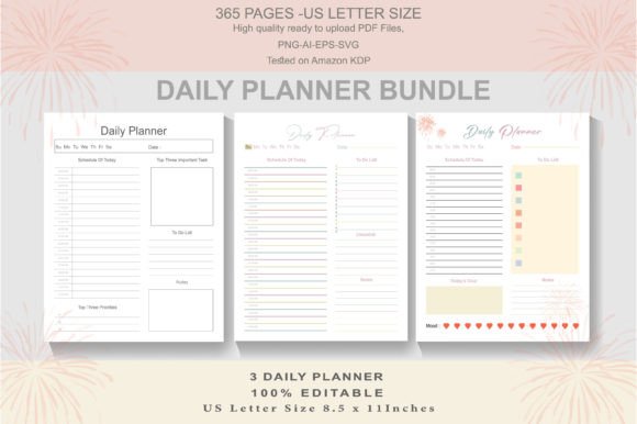 Daily Planner Bundle for Kdp Graphics & Keywords