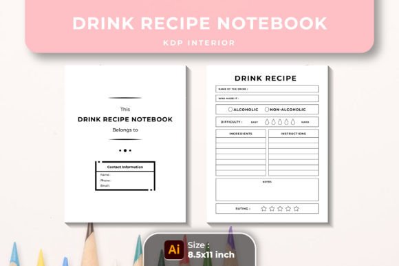 Drink Recipe Notebook KDP Interior Graphics