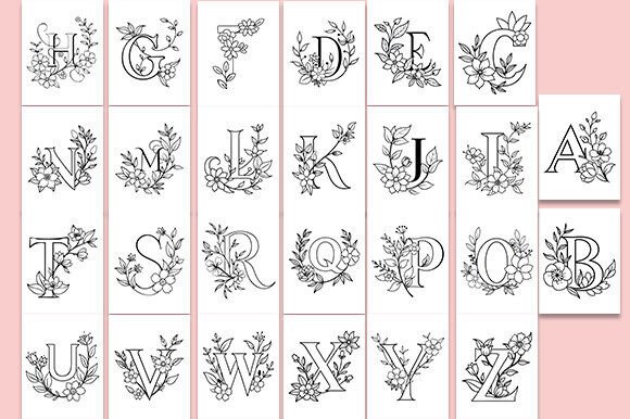 Floral Uppercase Letter Coloring Page: Graphics for Kdp Interiors