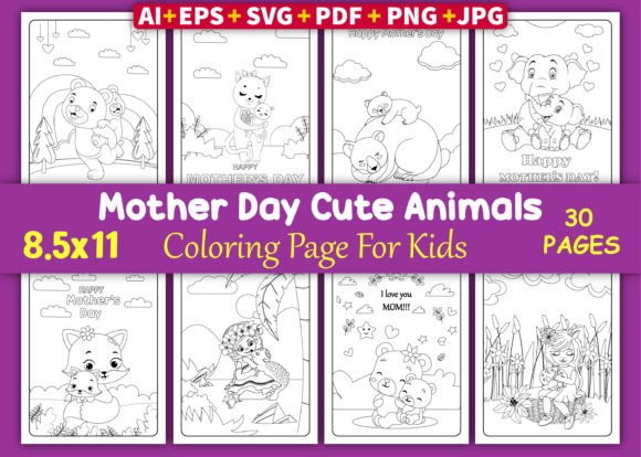 Mother Day Animals Coloring Pages Kdp: Graphics & Coloring Pages