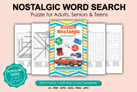 Nostalgic Word Search Puzzle for Adults: Graphics & KDP Interiors