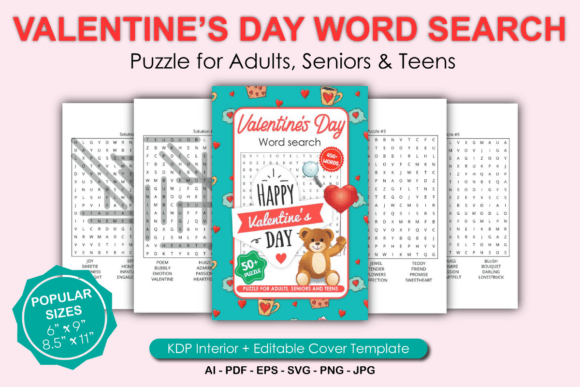 Valentine’s Day Word Search Puzzle: Graphics for KDP Interiors