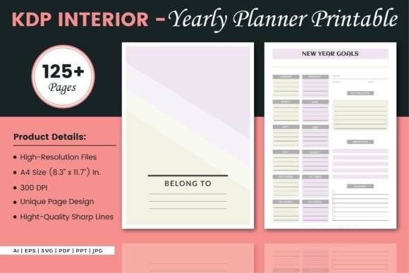 Yearly Planner Printable: Graphics for KDP Interiors